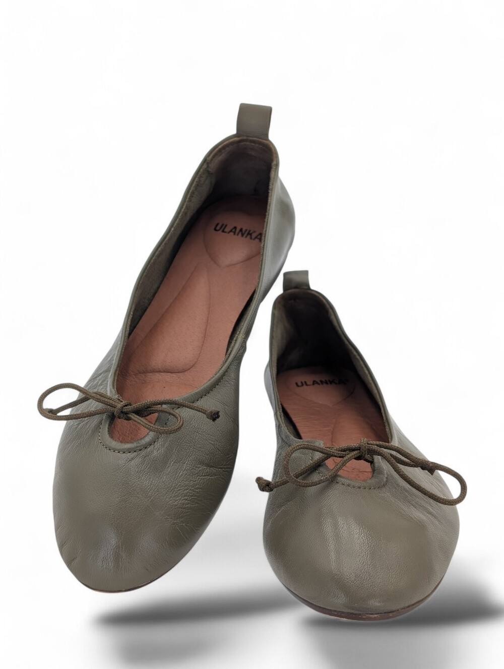 Olive Leather Ballet Flats - Women's Comfortable Slip-Ons - Picture 7 of 16